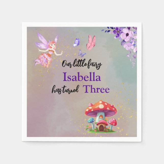 Servilleta De Papel Little Fairy Mushroom House Butterflies Any Age (Anverso)