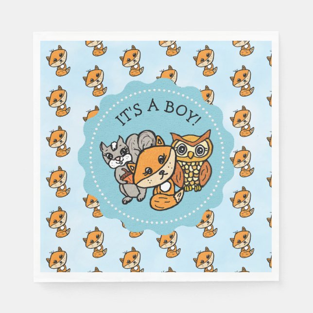 Servilleta De Papel Little Fox y Forest Friends Baby Shower (Anverso)