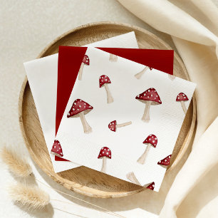 Servilleta De Papel Little Fun Guy Woodland Watercolor Mushroom Rojo