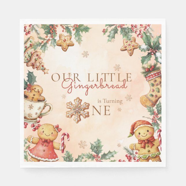 Servilleta De Papel Little Gingerbread Christmas 1st Birthday (Anverso)