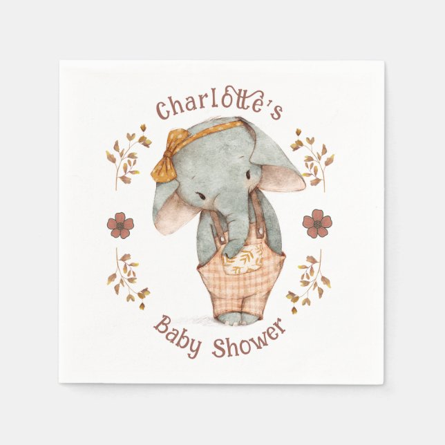 Servilleta De Papel Little Girl Elephant Baby Shower (Anverso)