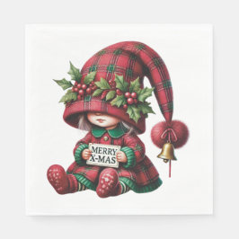SERVILLETA DE PAPEL LITTLE GIRL IN RED AND GREEN HOLIDAY PLAID