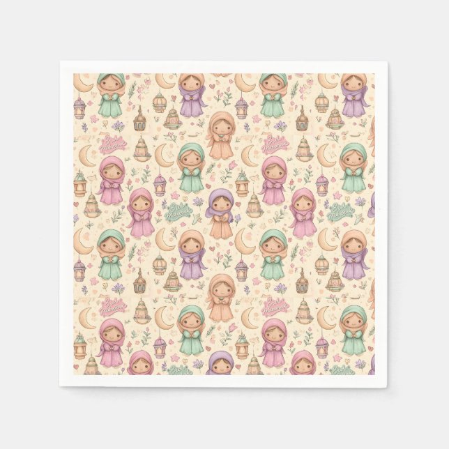 Servilleta De Papel Little Girls Colourful Eid Mubarak Napkins (Anverso)