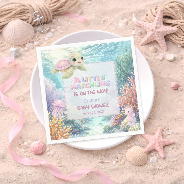 Servilleta De Papel Little Hatchling Sea Turtle Ocean Pink Baby Shower (Subido por el creador)