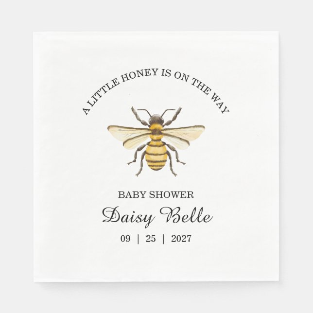 Servilleta De Papel Little Honey Bee On The Way Yellow Baby Shower (Anverso)