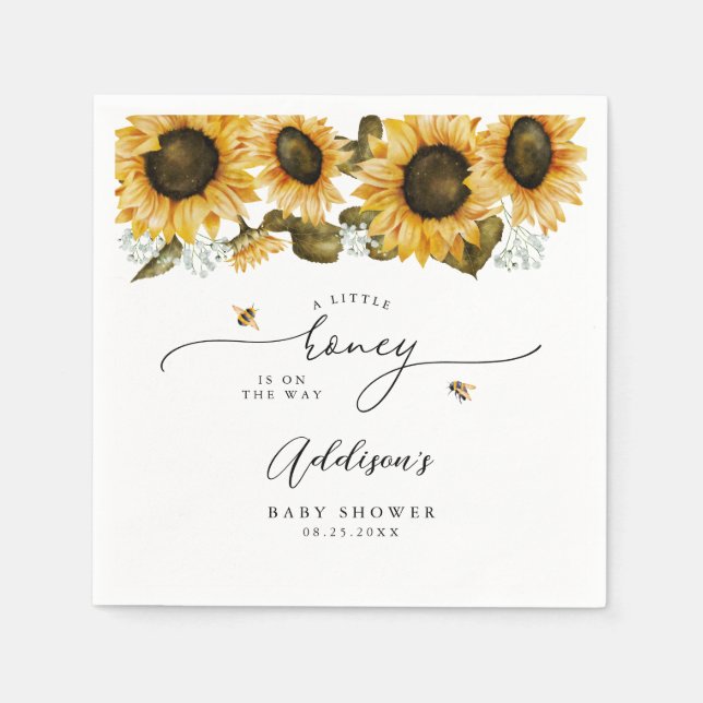 Servilleta De Papel Little Honey Bee Sunflowers Baby Shower (Anverso)