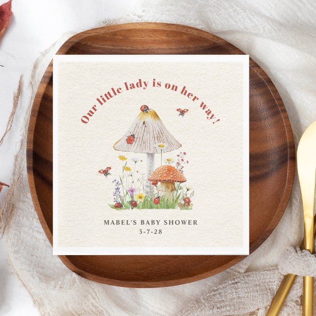 Servilleta De Papel Little Lady Ladybug Mushroom Flowers Baby Shower (Subido por el creador)