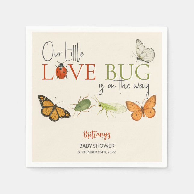 Servilleta De Papel Little Love Bug Baby Shower Butfly (Anverso)