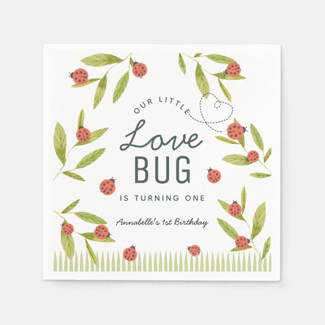 Servilleta De Papel Little Love Bug Ladybug Leaf Napkins Birday (Anverso)