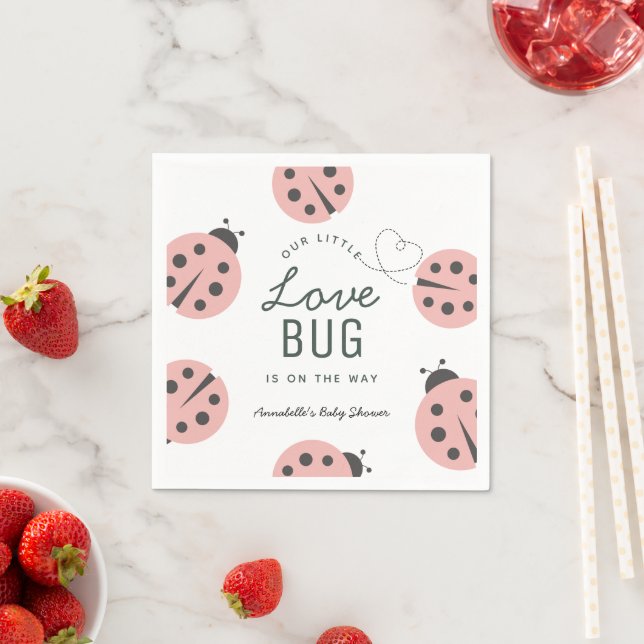 Servilleta De Papel Little Love Bug Pink Ladybug Baby Shower Napkins (In situ)