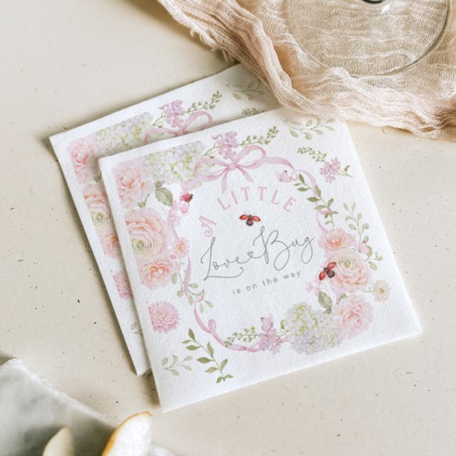 Servilleta De Papel Little Love Bug Wildflower Pink Bow Baby Shower (Subido por el creador)