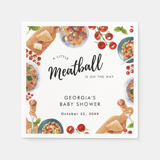 Servilleta De Papel Little Meatball Italian Food Baby Shower (Anverso)