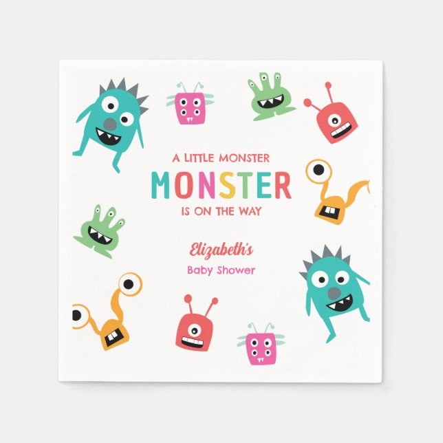 Servilleta De Papel Little Monster Baby Shower Halloween Custom (Anverso)