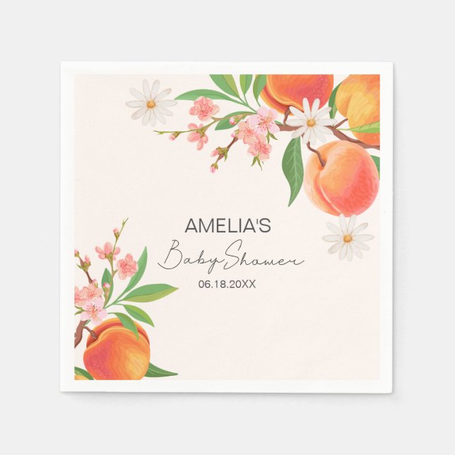 Servilleta De Papel Little Peach Is On The Way girl Baby Shower (Anverso)