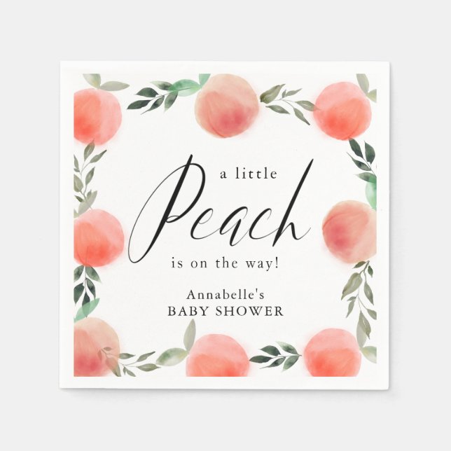 Servilleta De Papel Little Peach Watercolor Wreath Baby Shower (Anverso)
