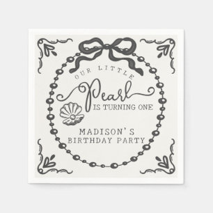 Servilleta De Papel Little Pearl Black Coquette Bow Birday Party