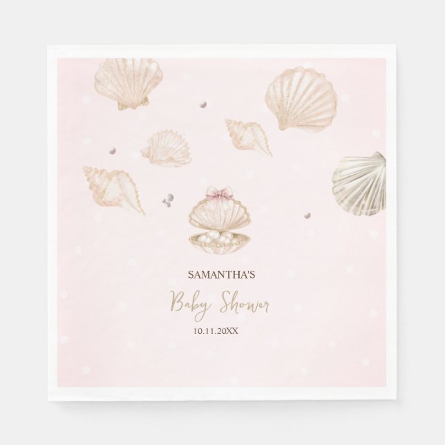 Servilleta De Papel Little Pearl Seashells Dots Baby Shower (Anverso)