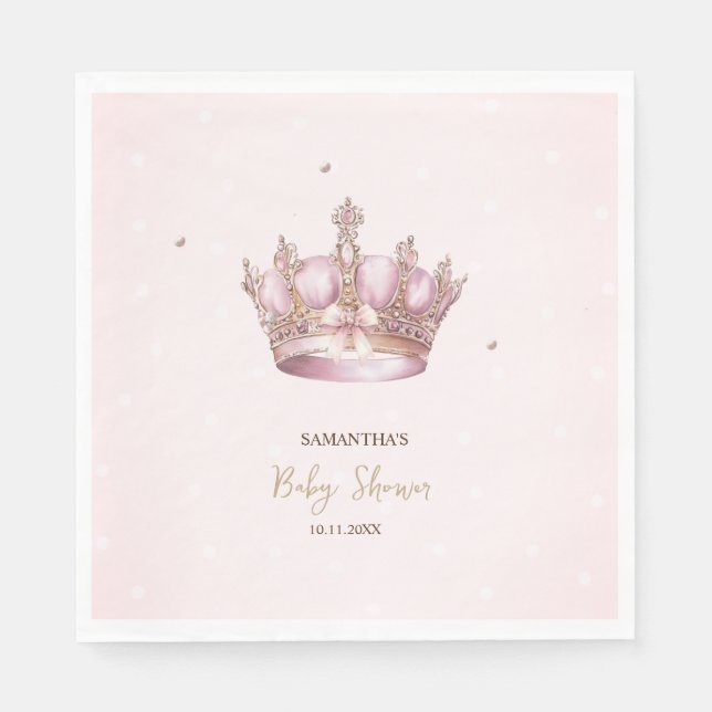 Servilleta De Papel Little Princess Crown Pearls Dots Baby Shower (Anverso)