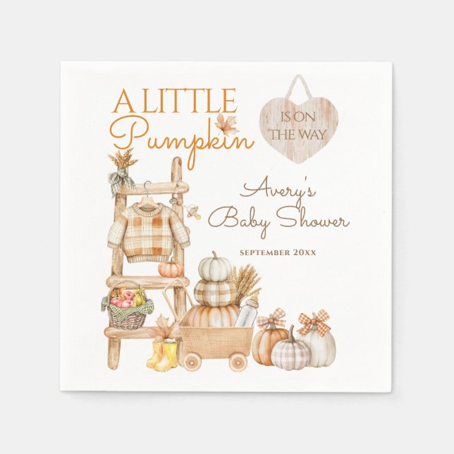 Servilleta De Papel Little Pumpkin Fall Locally Grown Baby Shower (Anverso)