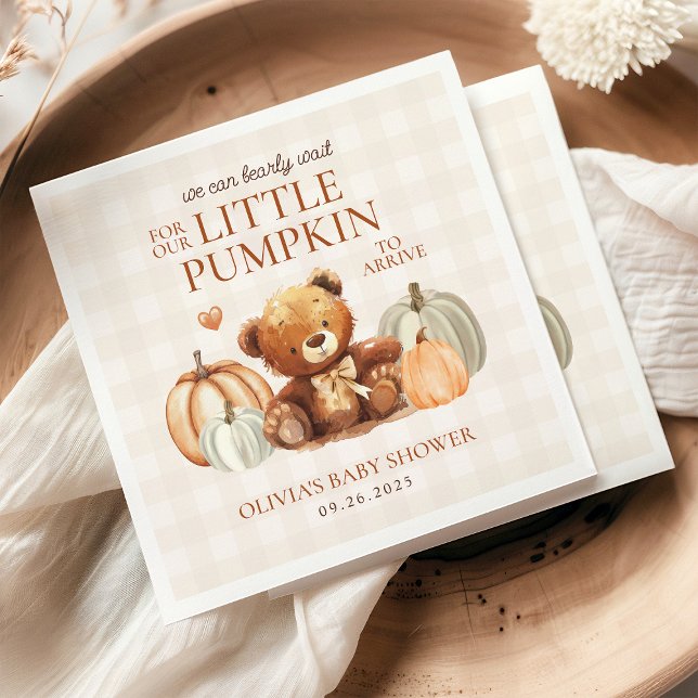 Servilleta De Papel Little Pumpkin Gingham Teddy Bear Cae Baby Shower (Subido por el creador)