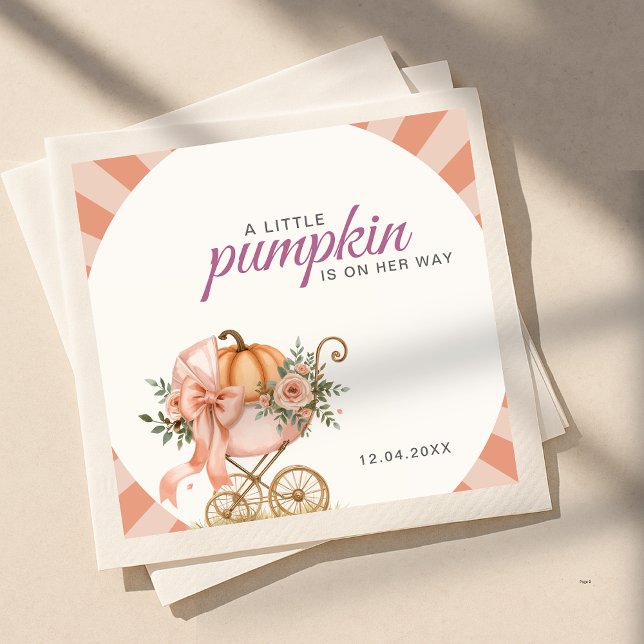 Servilleta De Papel Little Pumpkin on the Way Pink Bow Baby Shower (Subido por el creador)