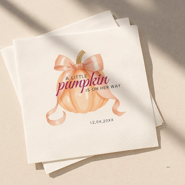 Servilleta De Papel Little Pumpkin on the Way Pink Bow Baby Shower (Subido por el creador)