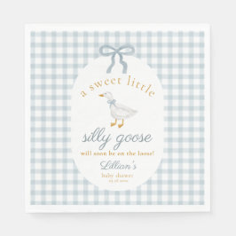 Servilleta De Papel Little Silly Goose Bow Baby Shower Blue Gingham 