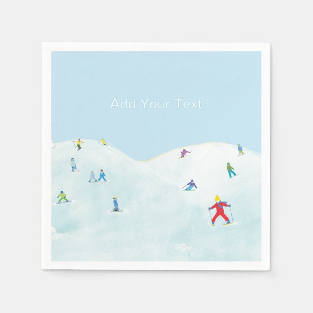 Servilleta De Papel Little Skiers On Snowy Hill Personalized (Anverso)
