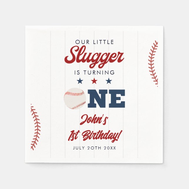 Servilleta De Papel Little Slugger Baseball 1st Birthday (Anverso)