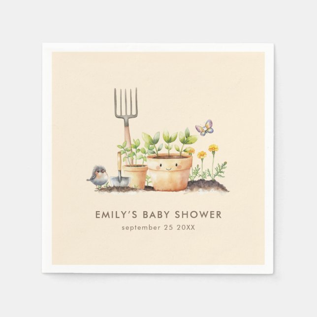 Servilleta De Papel Little Sprout Gardening Cream Baby Shower (Anverso)