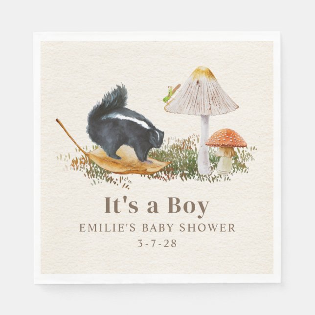 Servilleta De Papel Little Stinker Woodland Skunk Boy Baby Shower (Anverso)
