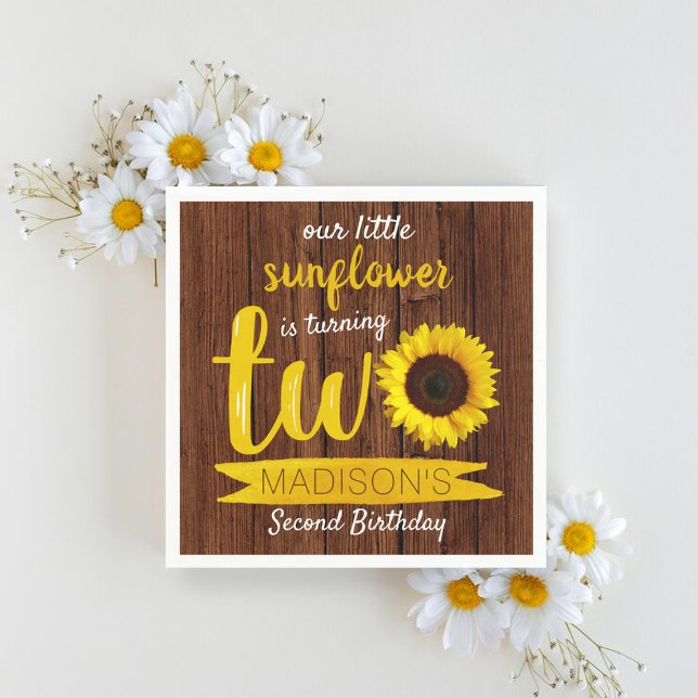 Servilleta De Papel Little Sunflower Rustic Wood 2º cumpleaños (Subido por el creador)