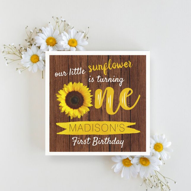 Servilleta De Papel Little Sunflower Rustic Wood Primer cumpleaños (Subido por el creador)