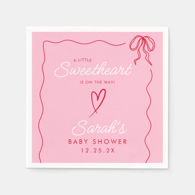 Servilleta De Papel Little Sweatheart Valentines Red Baby Shower rosa (Anverso)