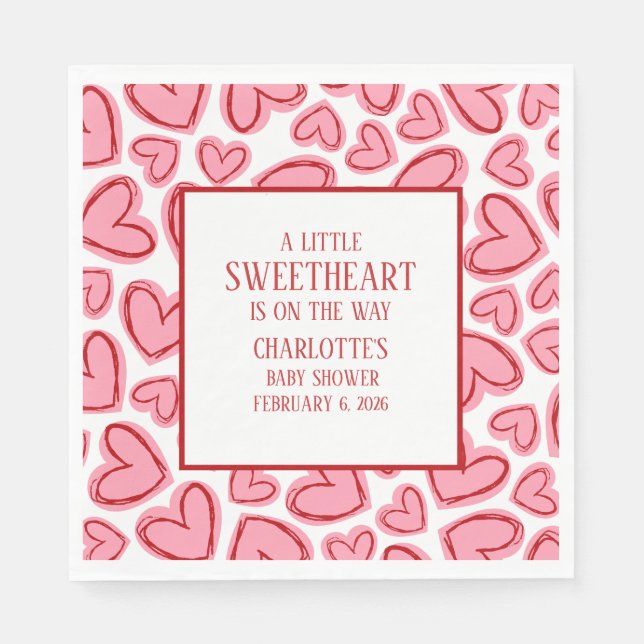 Servilleta De Papel Little Sweetheart Valentine's Baby Shower Pink   (Anverso)