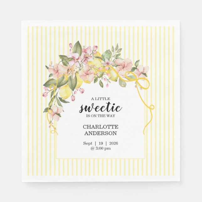 Servilleta De Papel Little Sweetie Lemon Yellow Pink Baby Shower (Anverso)