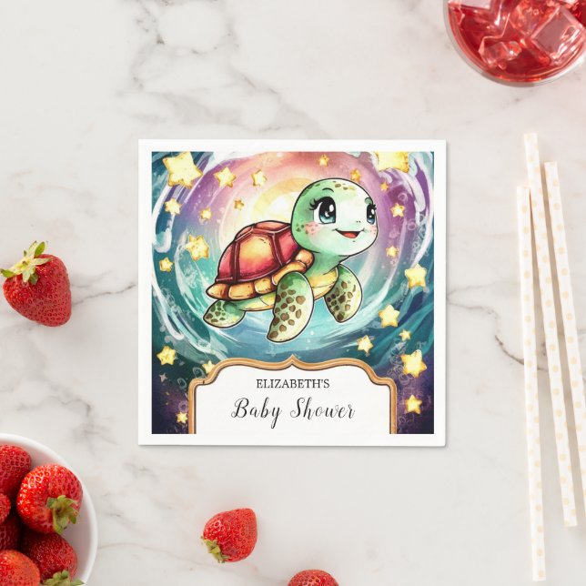 Servilleta De Papel Little Under Sea Turtle Baby Shower (In situ)