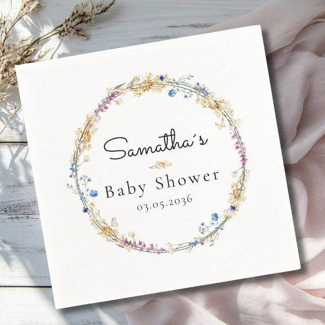 Servilleta De Papel Little Wildflower Boho Dream - Baby Shower (Little Wildflower Boho Dream - Custom Baby Shower Napkins with your Name & Date.)