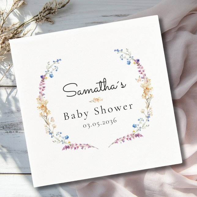 Servilleta De Papel Little Wildflower Boho Dream - Baby Shower (Little Wildflower Boho Dream - Custom Baby Shower Napkins with your Name & Date.)