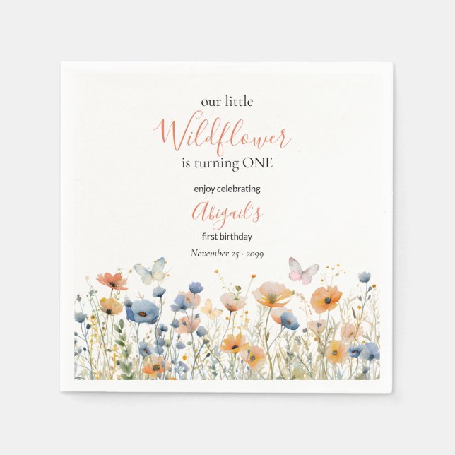 Servilleta De Papel Little Wildflower Butterfly Meadow 1st Birthday (Anverso)