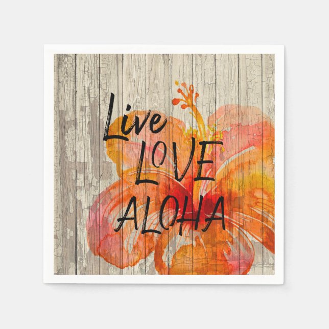 Servilleta De Papel Live Love Aloha Hibiscus Beach Rótulo (Anverso)