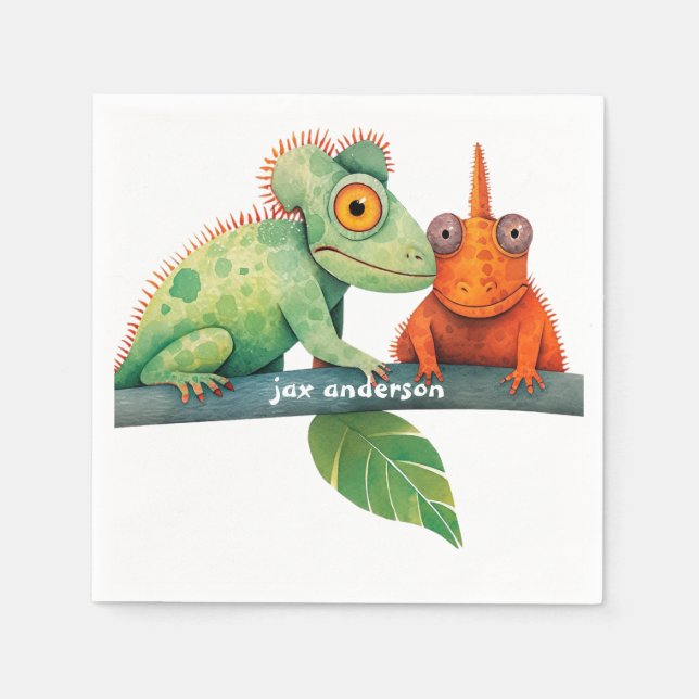 Servilleta De Papel Lizard Colorful Birthday Party (Anverso)