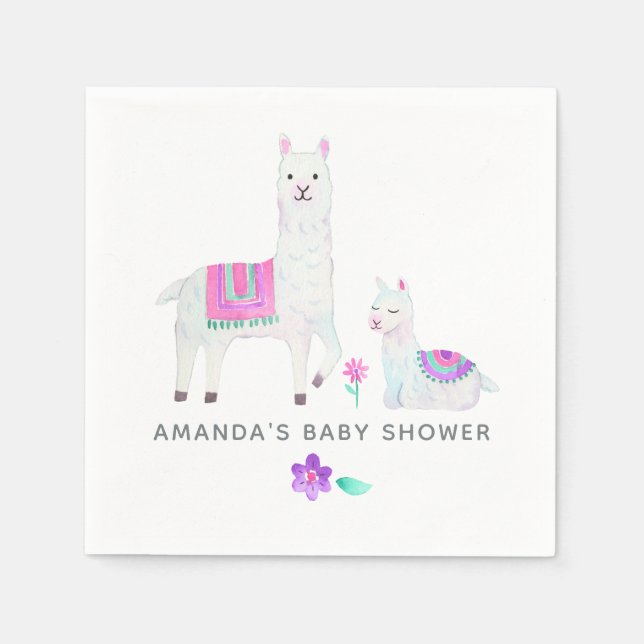 Servilleta De Papel Llama a acuarela tema Baby Shower (Anverso)