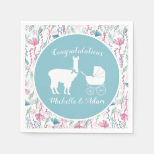 Servilleta De Papel Llama a Baby Shower cute azul