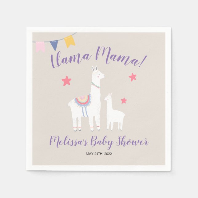 Servilleta De Papel Llama a mamá bebé llama a un bonito Baby Shower (Anverso)