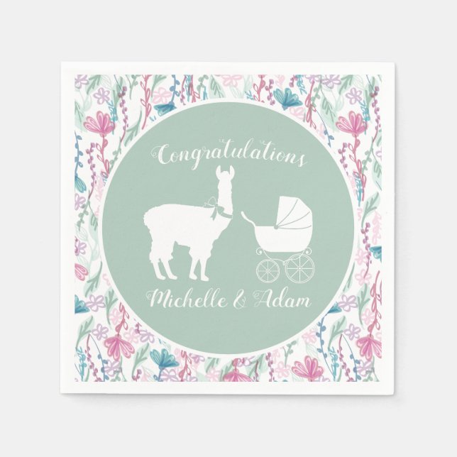 Servilleta De Papel Llama Baby Shower (Anverso)