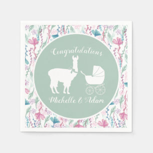 Servilleta De Papel Llama Baby Shower Cute Green Gender Neutral