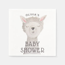 Servilleta De Papel Llama Baby Shower | Neutral Cute Watercolor Alpaca