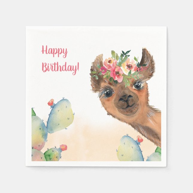 Servilleta De Papel Llama Boho Personalizado  (Anverso)
