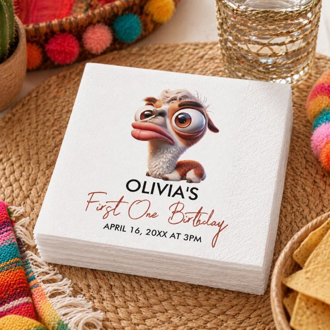 Servilleta De Papel Llama Fiesta Caricatura Divertida Cumpleaños 1 (Llama Fiesta Funny Caricature 1st Birthday Napkins)